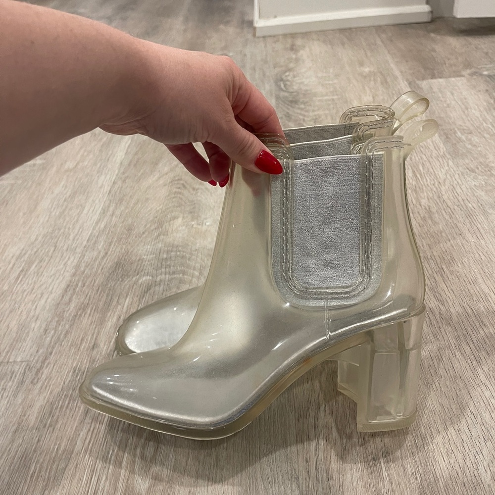 Jeffrey Campbell Clear Pearl Lucite Chelsea Heeled Boots
